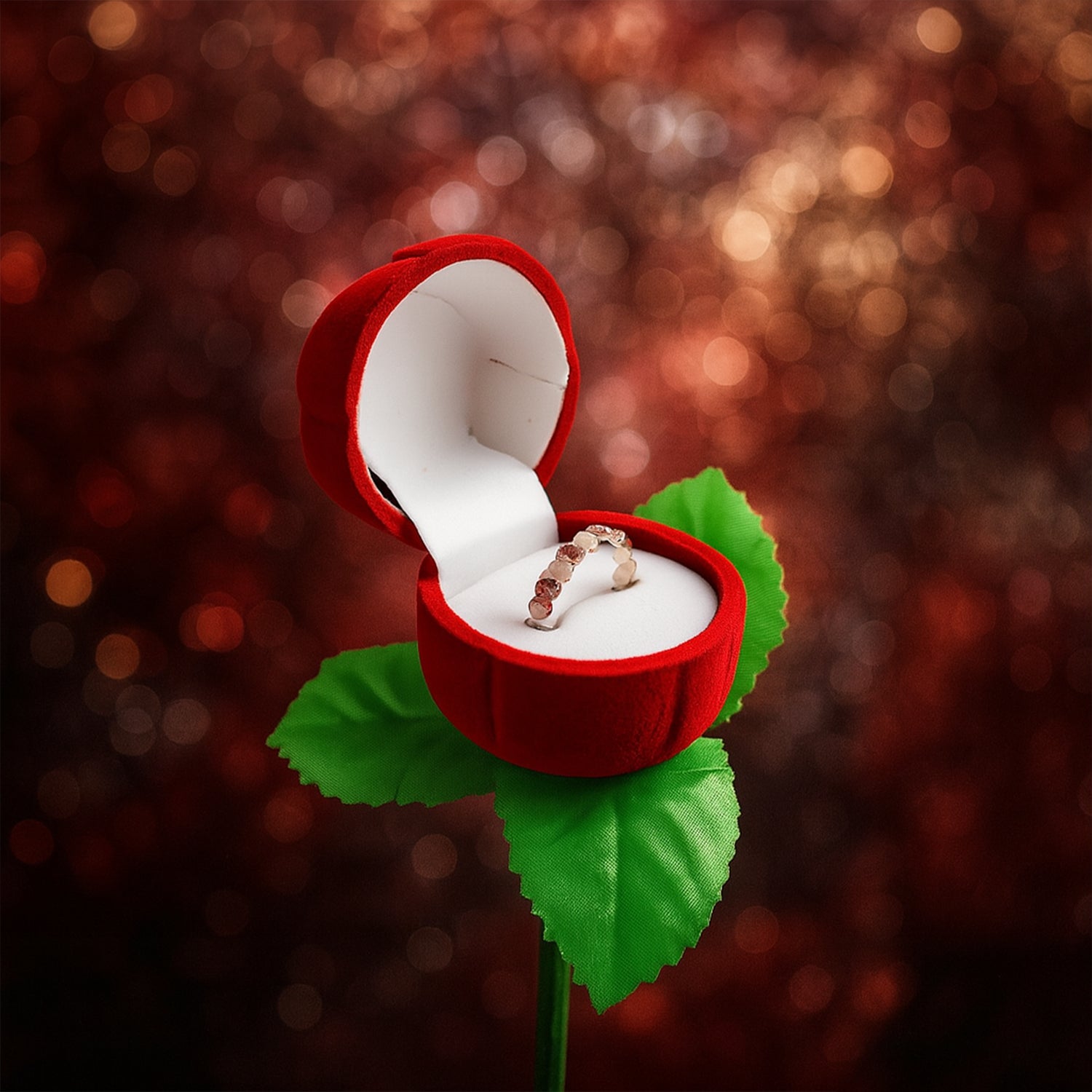 Artificial Rose Flower Shaped Jewelry Ring Box (1 Pc) Artificial Rose Flower Shaped Jewelry Ring Box (1 Pc)